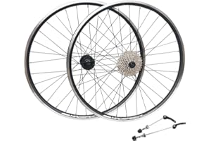 MADSPEED7 QR 26" (ETRTO 559x19) MTB Mountain Bike Wheel Set + 8 Speed Cassette (11-32t) – Rim & Disc Brake Compatible - Sealed Bearings (6 Bolt) Disc Hubs (Very Smooth Hubs) - Double Wall - 32x Black Spokes