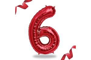 FUNXGO® Ballon decoration anniversaire 6 ans -Ballon Numéro 6 en Rouge - deco anniversaire 6 ans fille ou garcon - Gonflables à l'Hélium - pour une Célébration Éblouissante - Ballon 6 Rouge