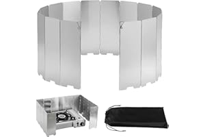 EXIN DEHCEN 16 Placas Parabrisas Plegable para Camping, Parabrisas Plegable y Portátil, Protectora Paravientos de Aluminio, Estufa al Aire libre Parabrisas, Cortavientos Plegable para Cocina o Gas de Camping
