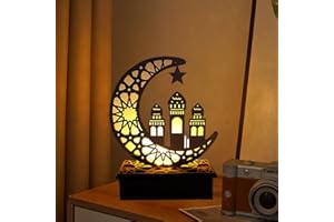 FUFRE Drewniana lampa LED, Ramadan, dekoracja, półksiężyc, gwiazda, muzułmańska, islamska, festiwal, półksiężyc, lampka nocna na imprezy, do domu i jako prezent (C)