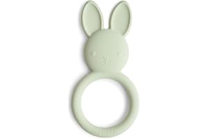 Mushie Silicone Baby Teether Shapes | 3+ Months | Easy Grip Soft Soothing Teething Toy | Irritated Gum Relief | Material: Food-Grade Silicone | Bunny (Sage)