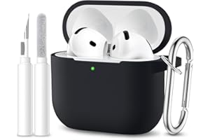 Maledan Cover Compatibile con AirPods 4 2024 Custodia, Case Protettiva Antiurto in Silicone Morbido per Apple AirPods 4 Generazione Custodia con Kit di Pulizia e Moschettone [LED visibile],Nero
