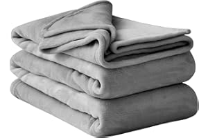 Aisbo Plaid Canapé Polaire 220x240 - Gris Couverture Lit Grande Taille Jete, 220 x 240 Flanelle 2 Personnes Doux et Chaud