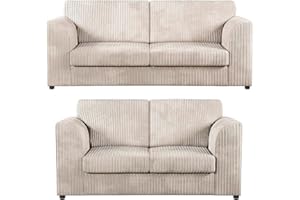 SOFASELECTIONUK LTD Jumbo Cord High Back 3 and 2 Seater Sofa Sets | Supreme Comfort Duo in Cream Soft Cord Fabric- Elevate Your Living Space with Double the Style and Comfort (Cream, 3+2 Seater)