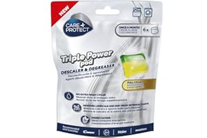 CARE + PROTECT Care+Protect Triple Power Pod Descaler & Degreaser for Washing Machine - Dishwasher - Full Cycle Hygieniser - Cleaner - Limescale Remover-Energy Saving Solution - Pack of 6 Pods - 6 Months Protection