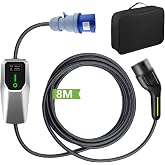 Hexinex Electric Car Charger, Type 2 EV Charger 7.2KW with Switchable Current 8A-32A, with Display, Timed Charging, Accepts 2