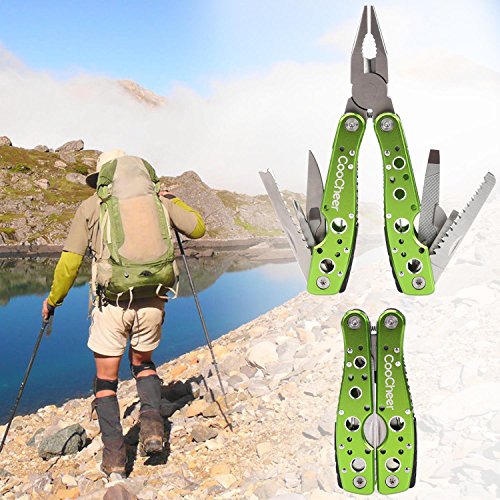 Coocheer Outdoor 9 in 1 Premium Taschen-Multiwerkzeug Zangen Sets Multitool faltbare Kombinationen mit Säge Flaschenöffner Schraubenzieher Messer& mehr (Grün) - 3