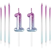 Candela A Numero 11 Per Torta – Rosa E Viola Con Motivo A Goccia, Decorazione Per Compleanno Ragazze E Anniversari