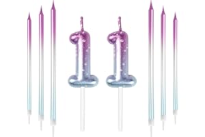 mciskin Lila-blaue Kerzen zum 11. Geburtstag, bunte lange Kerze mit Zahl 11 für Kuchen, Mädchen und Jungen, 11. Geburtstag, violett-blaue Kuchendekoration, perfekt für Hochzeits- und