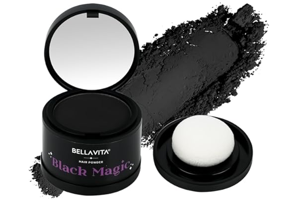BELLAVITA Black Magic Hair Powder Covers Grey Hair & Bald Spots Instantly Root Touch Up Sweat-Resistant & Long-Lasting Formula Natural Looking Colour 4g