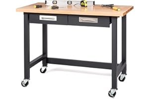 Seville Classics UltraGraphite Commercial Heavy-Duty Wood Top Workbench with Drawers on Wheels, Steel, Anthracite, 121.9x62.7x95 cm