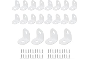 JatilEr 20 Soportes de Esquina 20x20 mm, Ángulo Recto 90 Grados, Metal en L Con 40 Tornillos para Fijación de Muebles de Madera, Color Blanco