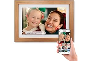 Denver Cadre Photo numérique 10,1 Pouces - HD - Cadre Photo électronique - Frameo App - écran Tactile IPS - 16 GO - PFF1042LW - Bois