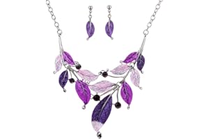 YAZILIND Vintage tibetain Feuille Argent Violet Direction oreilles cristal collier volumineux Bib bijoux