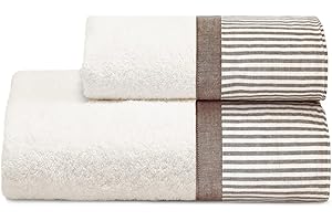 Lisola Store Set Asciugamani Bagno Viso e Bidet, in Spugna Morbida di Puro Cotone, con bordo rigato, 110x60 cm e 60x40 cm, Combinazione di Colori Alternati (Avorio/Marrone, Stretta)