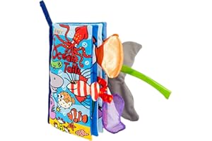 HECCEI Baby Cloth Book, Soft Crinkle Books with Animals Tail Activity Toddler Early Development Interactive Sensory Books for Babies Infant Toddler (Ocean Tails)
