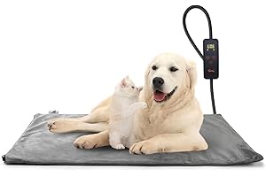 Toozey Katzen & Hund Heizmatte Innen 70 * 50cm, Timing & Temperatur Einstellbar Sicher Elektrisch Haustier Heizdecke, Weicher Wärmedecke für Neugeborene/Klein/Altere Katze und Hund, Grau - L