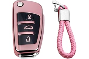 M.JVisun Morbido TPU Chiave Auto Protettiva Custodie Cover per Audi A1 A3 A4 A6 A8 Quattro Q2 Q3 Q7 R8 RS3 RS6 S3 S6 TT TTS - Lucido Rosa - Intrecciato Portachiavi