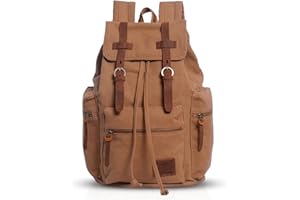 FANDARE Rétro 15.6 Pouces Sac a Dos pour Ordinateur Portable Laptop Plein air Voyage Travail Étudiant Randonnée Sacs d'école Daypack Toile Khaki B L