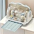 EVVIX Baby Bottle Storage, Large Baby Bottle Organizer with Cover, Removable Drain Tray Dustproof Portable Baby Bottle Drying Rack Organizer Bottle Rack Dryer for Kitchen Cabinet