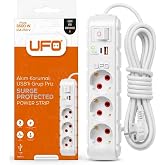 UFO Yeni 3l&uuml; Akım Korumalı Grup Priz 5 Metre Bakır Kablolu, 5V 2,4A USB ve Type-C ile Şarj, Anahtarlı Topraklı Priz, S&uuml;rekli 