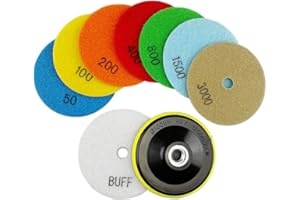 SHDIATOOL Diamante Lucidatura Pad 8 Pezzi Grana Mista e M14 Plastica Backer per Lucidare a Secco Marmo Granito Pietra Ceramica Dia 100mm/4 Pollici