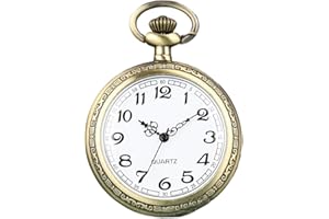 WONOLO Vintage Steel Quartz Pocket Watch Classic Fob Pocket Watch with Short Chain for Men Women - Gift for Birthday Anniversary Day Christmas Fathers Day