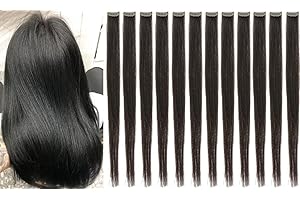 FGNUAY 12 PCS Colored Clip in Hair Extensions,22 Inch Straight Party Highlights Clip on Synthetic Hair Extension for Girls Synthetic Clip in Long Hair Accessories for Women (Black)