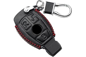 OTMIK Funda protectora de cuero para llaves inteligentes de coche para Mercedes Benz CLS CLA GL R SLK AMG A B C S Class Key Shell accesorios (3 botones)