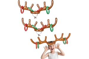 TUONYIS 10 Pezzi Corna Cervo Gonfiabile Set, 2 Cappello gonfiabile con corna di renna, 8 anelli, Piscine Giocattoli gonfiabili, per divertimento natalizio in famiglia e feste di Natale