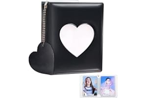 KECOOL Kpop Photocard Binder, 3 Zoll Photocard Holder Mini Portable Fotoalbum Photo Kpop Binder Album, Love Heart Hollow K-pop Photo Card Holder Album with Love Heart Pendant (32 Pockets, Black)