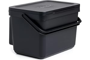 TATAY Kuchenny pojemnik na kompost z uchwytem, pojemność 6 l, polipropylen, wykonany w 100% z materiałów pochodzących z recyklingu, kolor czarny, wymiary 26,5 x 20,5 x 18,5 cm