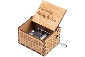 DEMIAWAKING IT Carillon a Manovella in Legno Vintage Scatola Musicale Music Box Decorazione Regalo per Compleanno Natale Anniversario (Can't Help Falling in Love)
