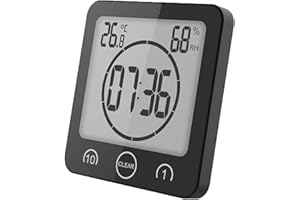 VORRINC Orologio Digitale LCD per Doccia, Orologio da Bagno Impermeabile con ventosa, igrometro, termometro, Orologio da Parete Orologio da Cucina Timer da Cucina (Nero)