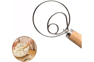 VILIA 13" Professional Grade Danish Dough Mixer,Bread Dough Whisk,Wooden Handle Whisk Accessory Tool