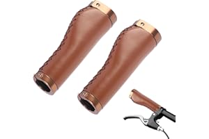 CUINIUNAID Poignées de vélo en cuir synthétique marron - Poignées ergonomiques - Poignées de guidon de vélo ergonomiques - Poignées de guidon de vélo - Poignées de vélo ergonomiques - Poignées de vélo VTT BMX