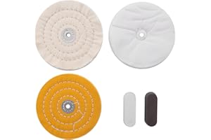 Yoiimiya 5Pcs 6 Inch Buffing Polishing Wheels for Bench Grinder with Polishing Compounds Kit, White and Yellow