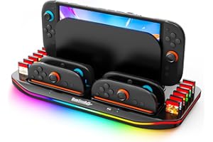 Runsnail Ladestation für Nintendo Switch 2, Switch 2 Joycon Magnetische Ladestation, Ladestation Dock für 4 JoyCons mit RGB-Beleuchtung, All-in-One-Ladestation mit 12 Spielkarten Aufbewahrungsständer