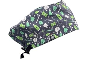 WEARK OP-Haube Stoff Für Männer/Frauen Sanitär Krankenschwester Zahnärztin Arzt Kinderarzt für langes Haar mit Seitenknöpfen und Schweißband - (Zahnärzte)