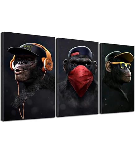D'impression Sur Toile Tableau Singe, Sages Singes Art Moderne Animal Toile Art Pour Salon Décoration 3 Pièces No Cadre, 40x70cm - Maison