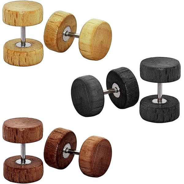 Pack 3 Paires Boucles Bois Boucles D'oreilles Bois Flongo - Lot 3 Paires - Style Rond Hip-hop - 13mm Bijoux Bois Acier Inoxydable