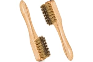 Kombi - Set 2 Spazzole Pulizia Scarpe e Pelli Scamosciate con Setole in Ottone e Manico in Legno