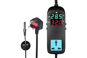 KKnoon Electronic Thermostat LED Digital Dual Display Breeding Temperature Controller Thermocouple Thermostats with Socket and Waterproof Sensor Probe