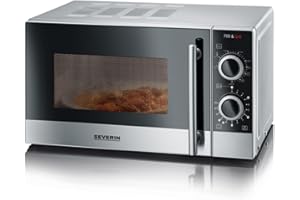 ‎SEVERIN SEVERIN 2-in-1 Mikrowelle mit Grill 700 W, Grillofen mit 9 Automatikprogrammen, Mikrowelle mit Grillrost und Drehteller, silber-schwarz / Edelstahl, MW 7874