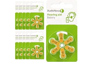 AudioNova - Piles auditives Taille 10 (PR70)| sans Mercure - Zinc Air - 1.45V | Lot de 60 Piles auditives Audionova 10 Plaquettes pour Appareil Auditif - Aide Auditive - Code Couleur Jaune