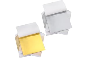 Yamitora 200 Blatt Blattgold Papier, Silberfolienpapier Blattgold, Gold Folienblätter für Lebensmittel, Kuchen, Nägel, Bastelarbeiten, Dekorationen (8,5 X 7,8 cm)