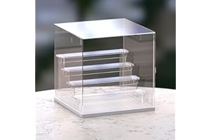 Nynelly 5-Tier Clear Acrylic Display Case Display Box Display Stand with Door,Countertop Display Case for Collectible Mini Action Figure,Dustproof Storage Organizer(White Base,Clear Step)