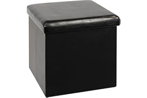 Bonlife 40cm PU Leather Ottoman Storage Box Black with Lids,Kids Toy Chest Box,Shoe Bench Storage with Seat,Folding Footstool for Living Room