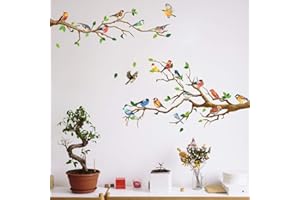 Runtoo Adesivi da parete per uccelli, rami di albero, per camera da letto, soggiorno, bagno, decorazione da parete