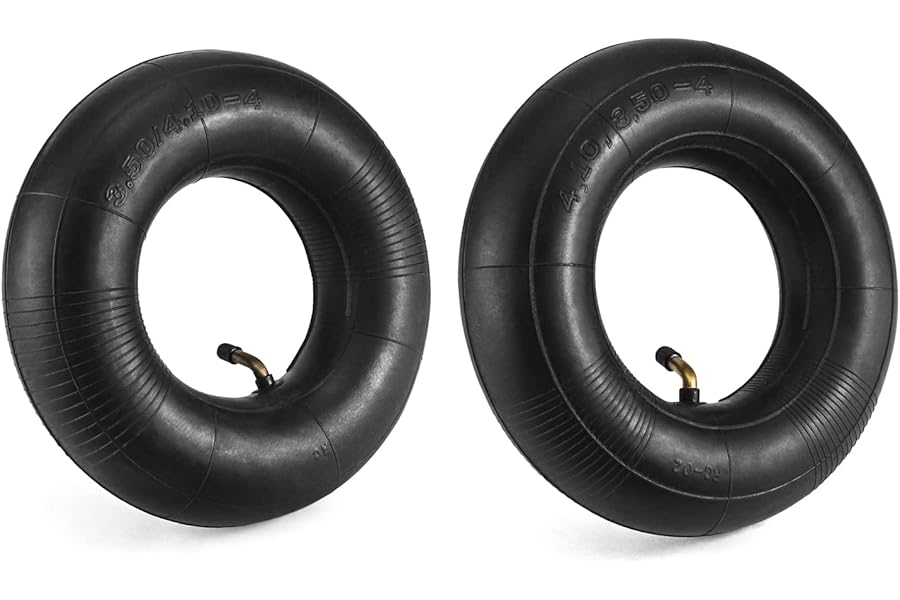 QWORK® 2 Pieces 4.10/3.50-4 Wheelbarrow Inner Tube, Replacement Inner Tubes, Bent Valve, for Lawn Movers, Hand Trucks